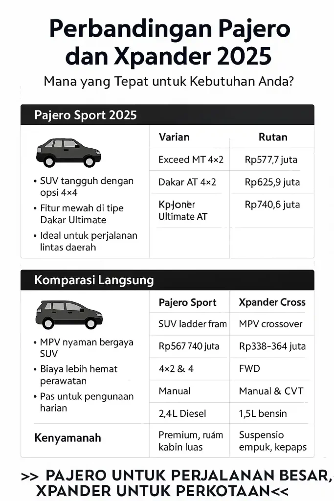 infografis Perbandingan Pajero dan Xpander 2025
